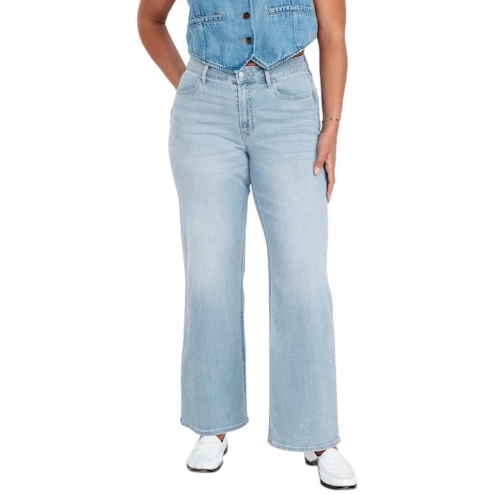 Old Navy High Rise Wow Loose Light Wash Blue denim Jeans Size 14 Short - Picture 2 of 13